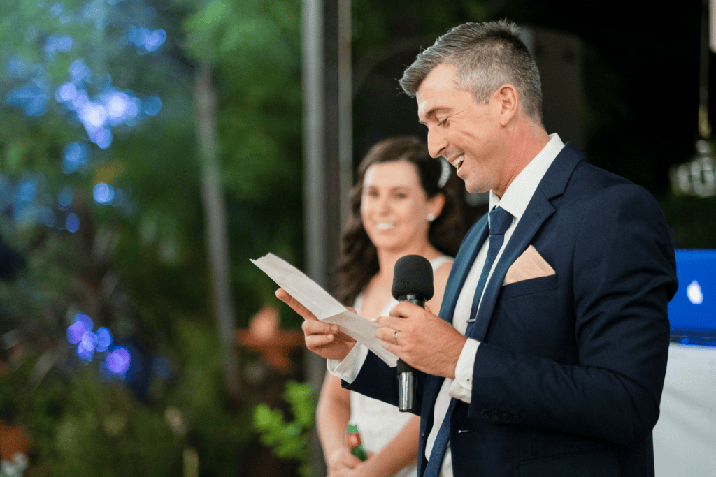 1 groom making speech at reception in Perth captured by wedding photographer