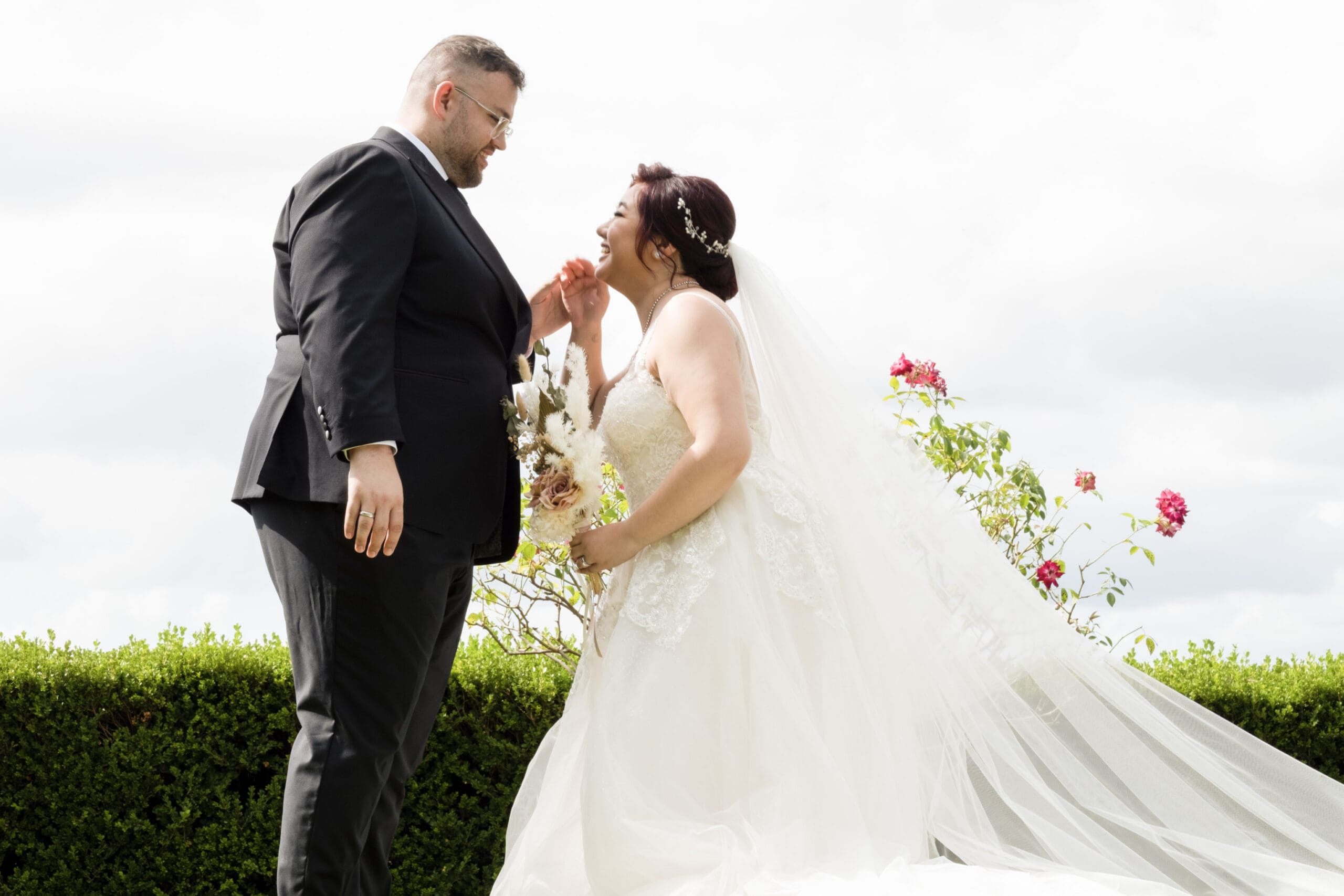 Groom and bride after wedding ceremony.