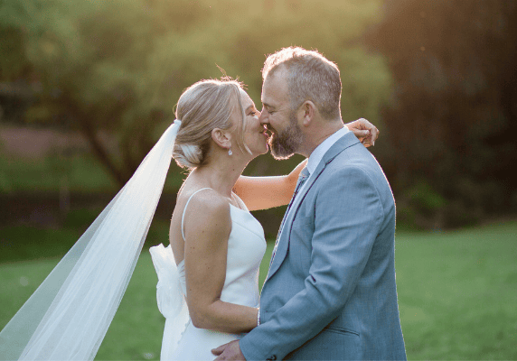 Bride and groom kissing captured by wedding photographer in Perth, Australia